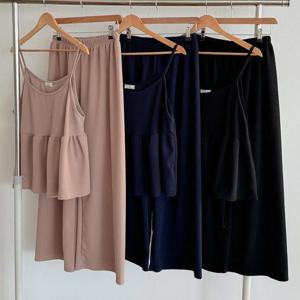 [강물처럼]빅사이즈상하투피스 V160L508 셔링끈나시통팬츠세트 Y