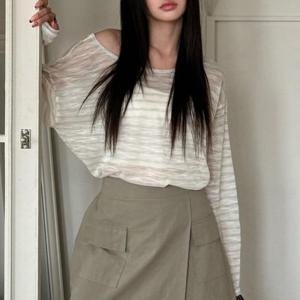 [강물처럼]아이우먼 원라인날개줄무늬니트 LTU914M507 빅사이즈