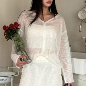 [강물처럼]아이우먼 차밍브이넥비침가디건 LTU915M507 빅사이즈