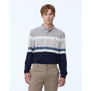 헤지스 남성 24FW 반값세일스테디셀러 그레이 스트라이프배색 면 긴팔카라티셔츠 WHTS4C332G2