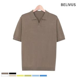 빌리버스 남자 반팔 오픈 카라 니트 여름 티셔츠 BRE022