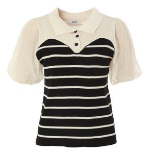 [에이비에프지]소매쉬폰포인트 카라넥스트라이프반팔니트 APY3HW35H