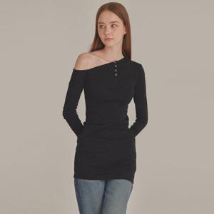 METAL SNAP ONE SHOULDER DRESS_T426DS501(BK)