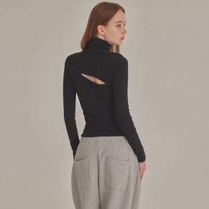 RIBBED CUT-OUT BACK HIGH NECK TOP_T426TP113(BK)