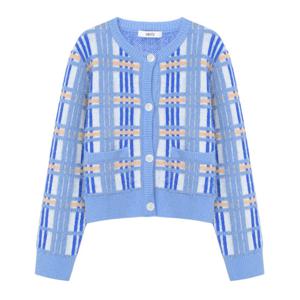 [에이비에프지]체크패턴 포인트 숫 디테일 긴팔 니트 가디건 APY4QY31K