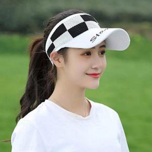 체크 무늬 포인트 통풍메쉬 니트 햇빛 차단 여성 썬캡