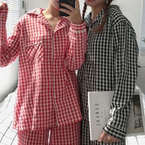 예쁜 기본 체크 무늬 베이직 디자인 데일리 여성 잠옷