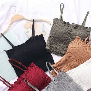 여성 셔링 탑 나시 어깨끈 조절 브라탑 튜브탑 크롭