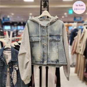 라티움 HC03 여성 핏예쁘고 편한 크롭 후드청 매치 자켓 L55 P3JK13 95