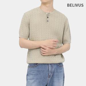 빌리버스 남성 여름 헨리넥 버튼 반팔니트 BRE062