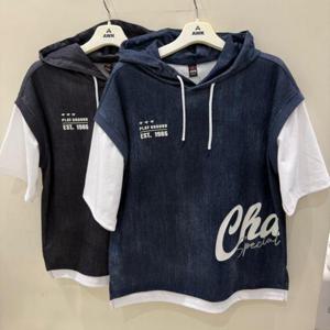 에어워크주니어 CB01 TC분또 데님프린트 레이어드 후드티 A252B1124B