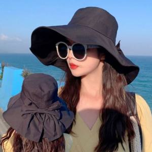 리본 포인트 자외선차단 여성 챙모자 sunhat02