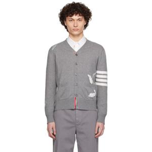 톰브라운 가디건 그레이 페더 하이 브이넥 가디건 252381M200010