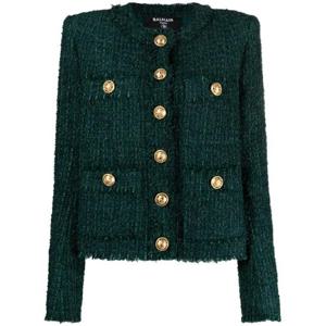 발망 싱글 브레스티드 트위드 재킷 BF1SK146XF91