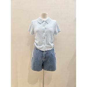 숲  (SB6SS8F) 셔링 플라워 버튼 카라 블라우스