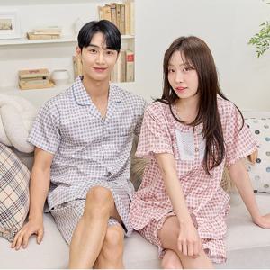바풀 CA5S13716 커플잠옷 순면 파자마 남성 여성 여름 반팔 잠옷 세트 2