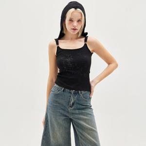 VINTAGE TRIM SLEEVELESS HOODIE_T513TP126(BK)