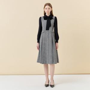 [라인]타이 블라우스 레이어드 원피스 (NGOPOK97)