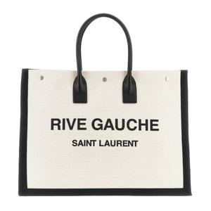 생로랑 블랙 앤 화이트 프린티드 로고 캔버스 토트백 509415 FA