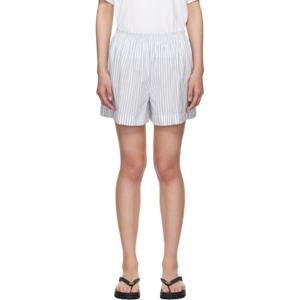 몽클레어 반바지 블루   화이트 스트라이프 쇼츠 252111F088011