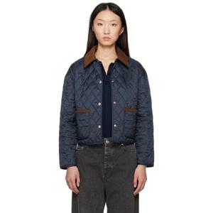 26 SS 스포티앤리치 여성 네이비 H W 크레스트 나일론 크롭 퀼팅 재킷 252446F063000