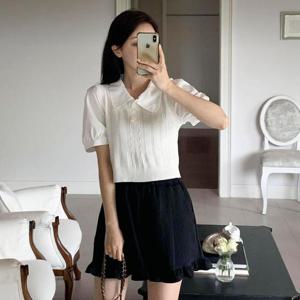 [다잇템]여성용 베이직 둥근카라 반소매 골지 니트