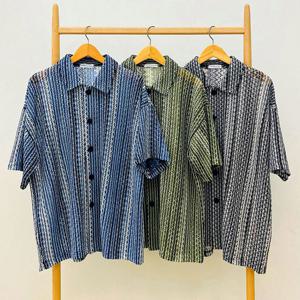 남자 레트로 ST 코튼 반팔 셔츠 RB-SHH-Q043-블루