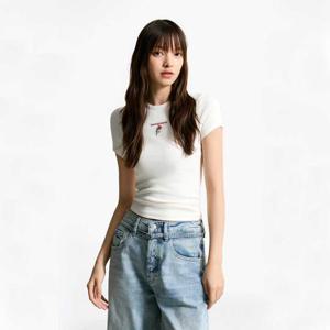 타미진 여성 슬림 로즈 립 티셔츠 T32F7TTO43TWT1