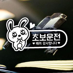 초보운전(애교토끼) 초보자동차스티커-화이트