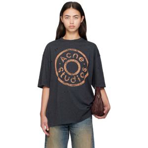 26 SS 아크네 여성 블랙 로고 루즈 핏 티셔츠 252129F110048