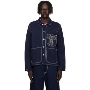 아크네 청자켓 블루 자수 데님 재킷 252129M177002