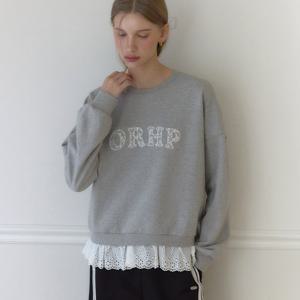 [아워호프] Lace Logo Applique Sweatshirt - Melange grey [H25FA-MT08-MGR]
