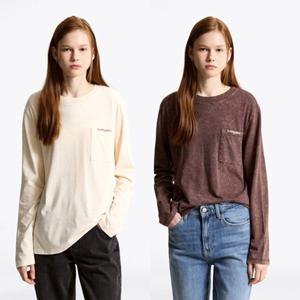 [타미진] T32F7TTO46TWT1 여성 가먼트다이 롱 슬리브 라운드 긴팔 티셔츠