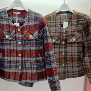 Latium HC06 숏짧은 크롭 주머니 체크 가을 겨울 깔끔한 트위드쟈켓 T2541jk01