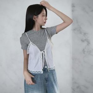 [다잇템][다잇템] 여성 스트랩 레이온 코디 레이스 탑_22000369_