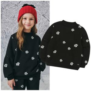 빈2 BZ68TS01BK 아동 남아 여아 플라워 패턴 블랙 맨투맨 티셔츠 초등