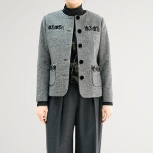 [비꼴리끄(여성)]울 체크 노카라 자켓 B254WJ3040