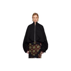 드리스반노튼 후드 블랙 드레이핑 저지 재킷 252358F097004