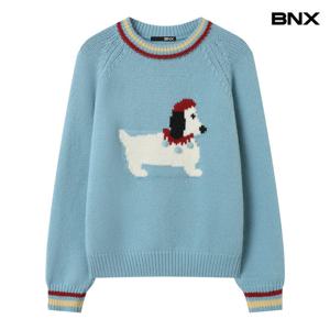 [비엔엑스]도그 라운드 배색 루즈핏 긴팔 니트 (BX4KP030L0)