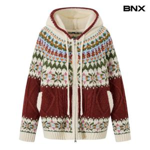 [BNX] 스트라이프 눈꽃 후드 집업 니트 가디건 (BX4CD048L0)