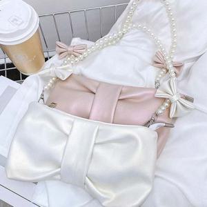 러블리 리본 진주 스트랩 지퍼 장식 숄더백 크로스백