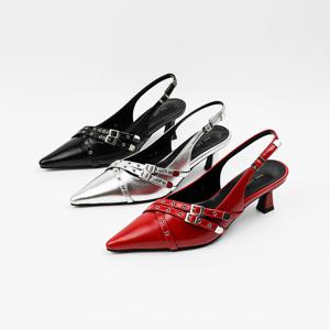[신난다슈] 여성 슬링백 힐 5cm 여자 스틸레토 슬링백 구두 펌프스 미들힐 펀칭 LO251144