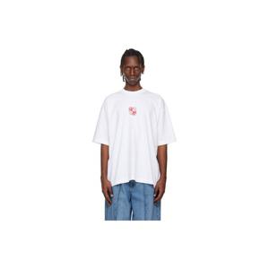 베트멍 티셔츠 화이트 더블 바이커 크로스 로고 티셔츠 261669M213026