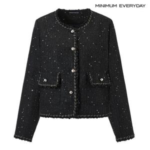 [미니멈][미니멈 에브리데이]클래식 라운드 노카라 스팽글 트위드 자켓 (EC1JK004D)