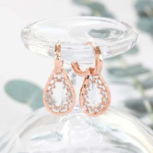 14K 금침 로즈골드 원터치링 큐빅 물방울 드롭 귀걸이
