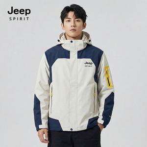 JEEP SPIRIT 공용 컬러배색 기능성 윈드브레이커 네이비+아이보리 (JSFAJK201)