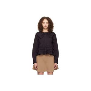 가니 셔츠 블랙 스트레치 코튼 러플 셔츠 261144F109002