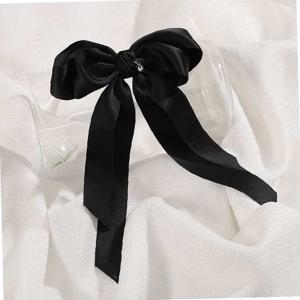 (엔젤슈슈) 새틴 롱리본 자동 헤어핀(블랙) 반묶음핀