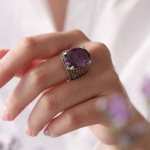 바이데이지 오벌컷 자수정 볼드 실버 반지 Br0376