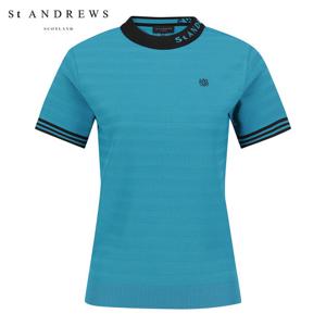 [세인트앤드류스] 여성 로고넥 입체 스트라이프 반팔 니트 821E2SR205_TQ